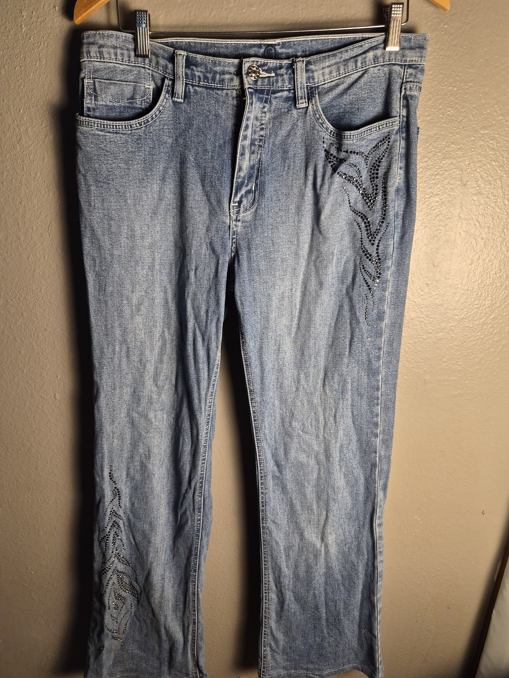 Christine Alexander Light Blue Denim Jeans with Black Rhinestone Detail